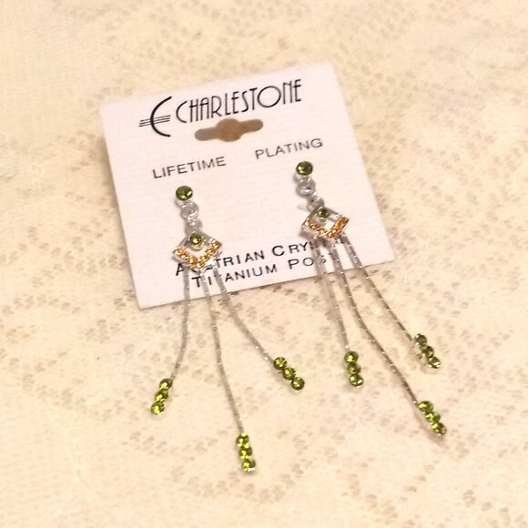 NEW Silver Plated Yellow & Green Crystal Long Drop Dangle Earrings Jewelry Gifts - Picture 2 of 5